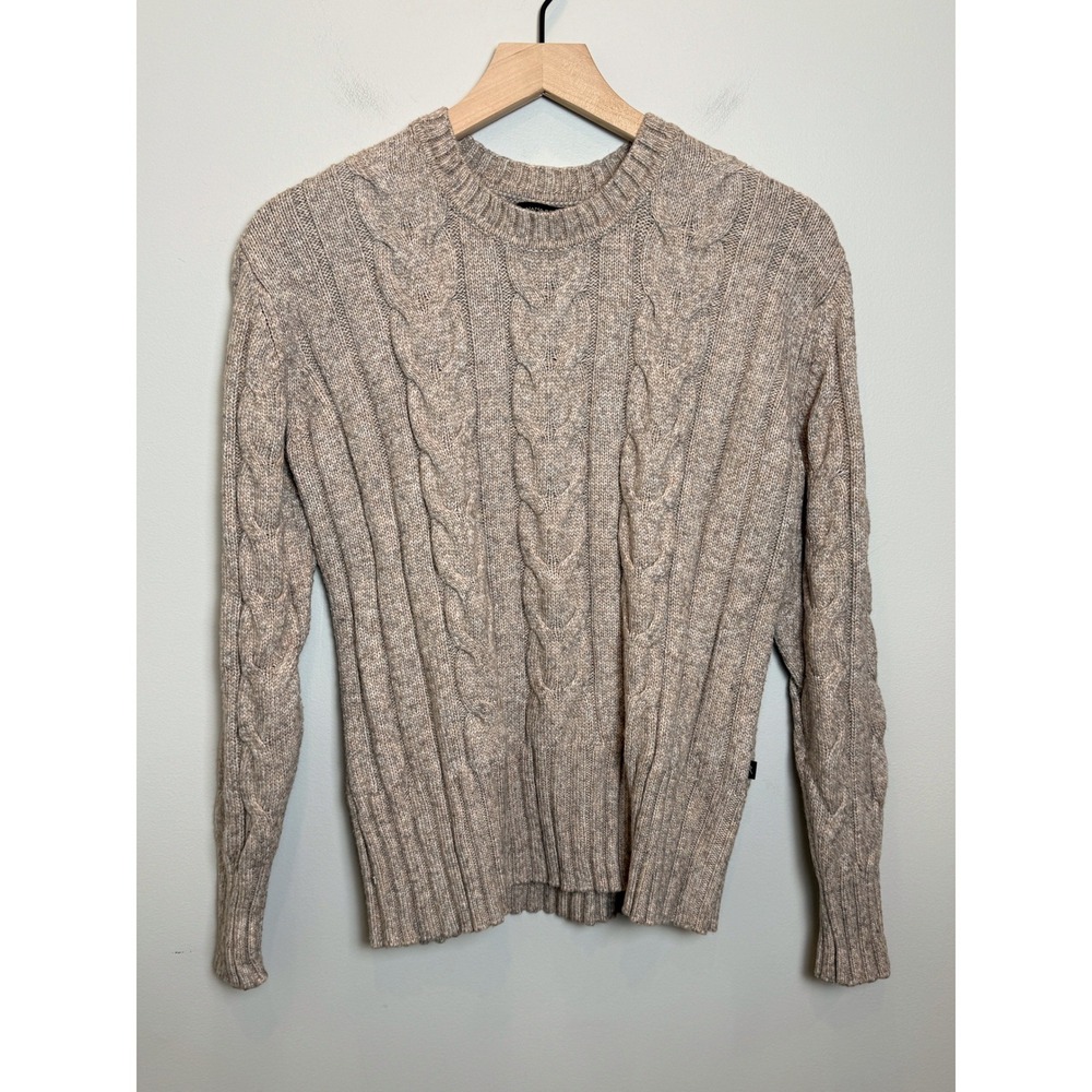 Banana Republic Cable Knit Fisherman Sweater Crew Neck Womens M Tan Gray Soft